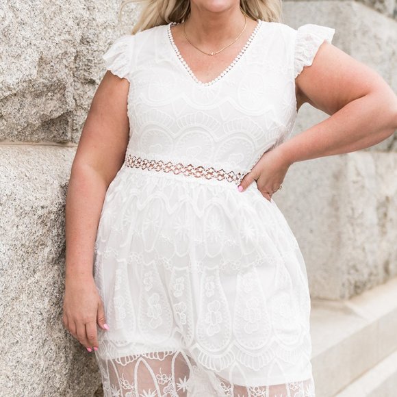 PLUS SIZE FLUTTER SLEEVE LACE DRESS - Picture 7 of 7